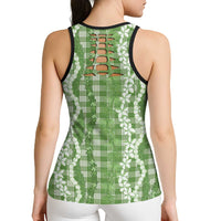Hawaiian Ohia Lehua Lei Hollow Tank Top Plaid Palaka Omaomao Pattern LT9 - Polynesian Pride