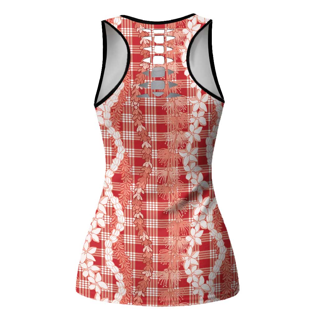 Hawaiian Ohia Lehua Lei Hollow Tank Top Plaid Palaka Ulaula Pattern LT9 - Polynesian Pride