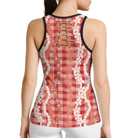 Hawaiian Ohia Lehua Lei Hollow Tank Top Plaid Palaka Ulaula Pattern LT9 - Polynesian Pride