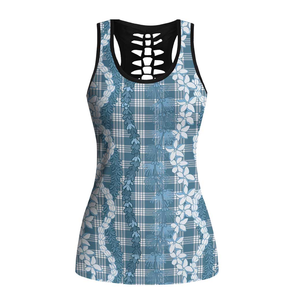 Hawaiian Ohia Lehua Lei Hollow Tank Top Plaid Palaka Uliuli Omaomao Pattern LT9 Female Teal - Polynesian Pride