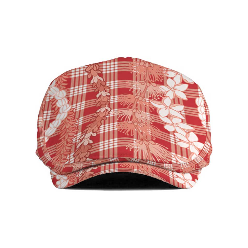 Hawaiian Ohia Lehua Lei Jeff Hat Plaid Palaka Ulaula Pattern - Polynesian Pride