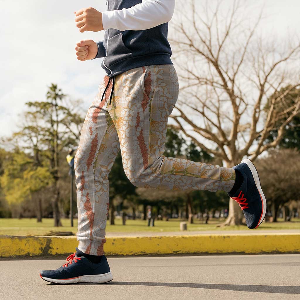 Hawaiian Ohia Lehua Lei Jogger Pants Plaid Palaka Ahiehie Pattern LT9 - Polynesian Pride