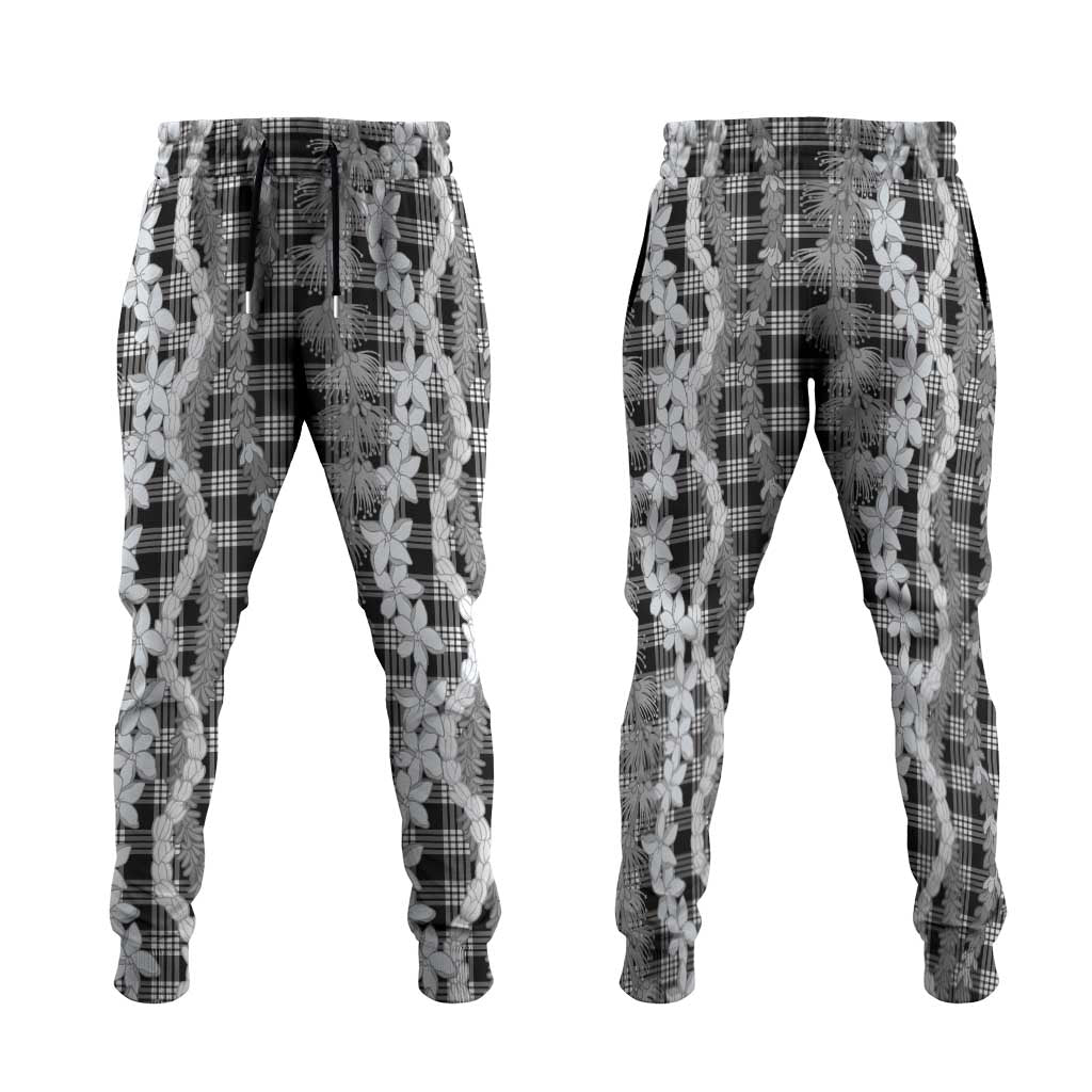 Hawaiian Ohia Lehua Lei Jogger Pants Plaid Palaka Eleele Pattern LT9 Black - Polynesian Pride