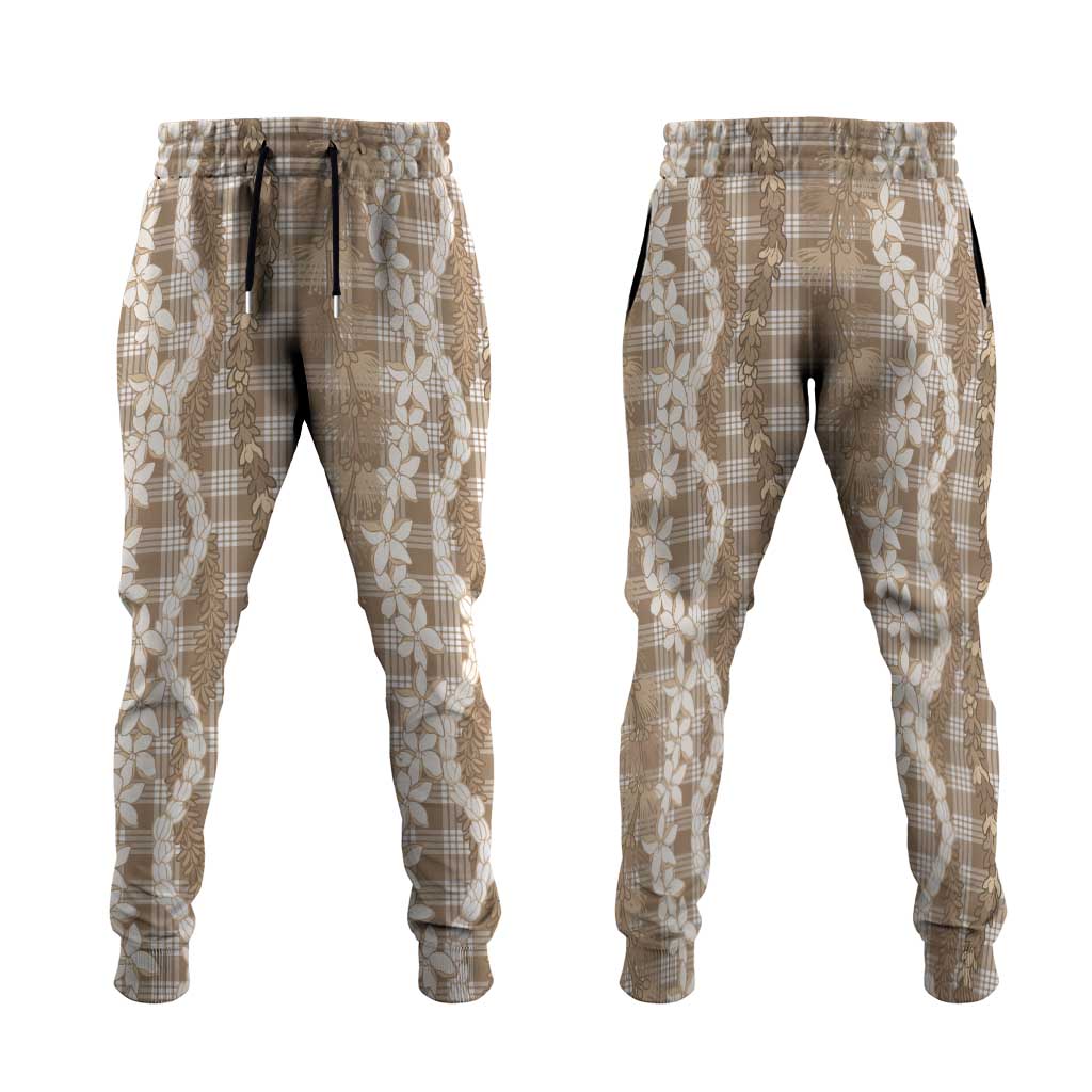 Hawaiian Ohia Lehua Lei Jogger Pants Plaid Palaka Kalaihaahaa Pattern LT9 Tan - Polynesian Pride