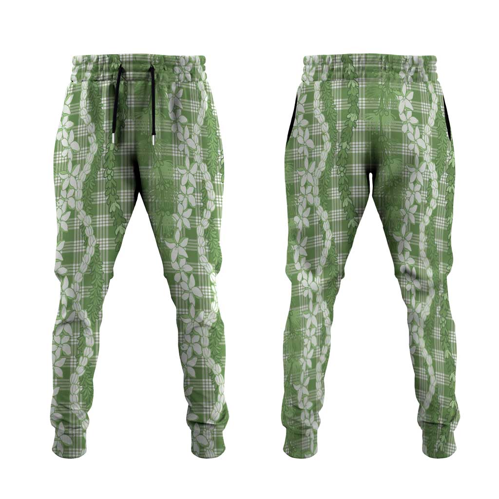 Hawaiian Ohia Lehua Lei Jogger Pants Plaid Palaka Omaomao Pattern LT9 Green - Polynesian Pride