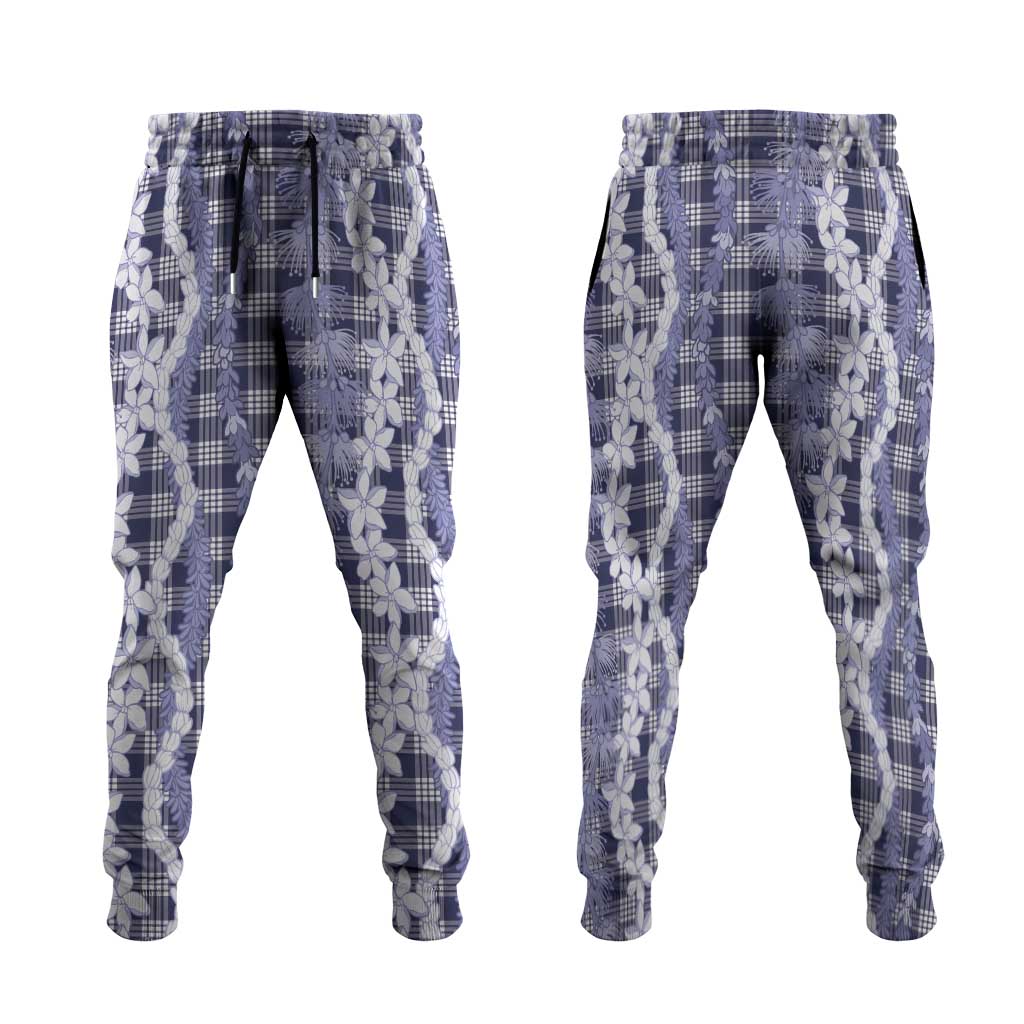 Hawaiian Ohia Lehua Lei Jogger Pants Plaid Palaka Uliuli hohonu Pattern LT9 Navy - Polynesian Pride