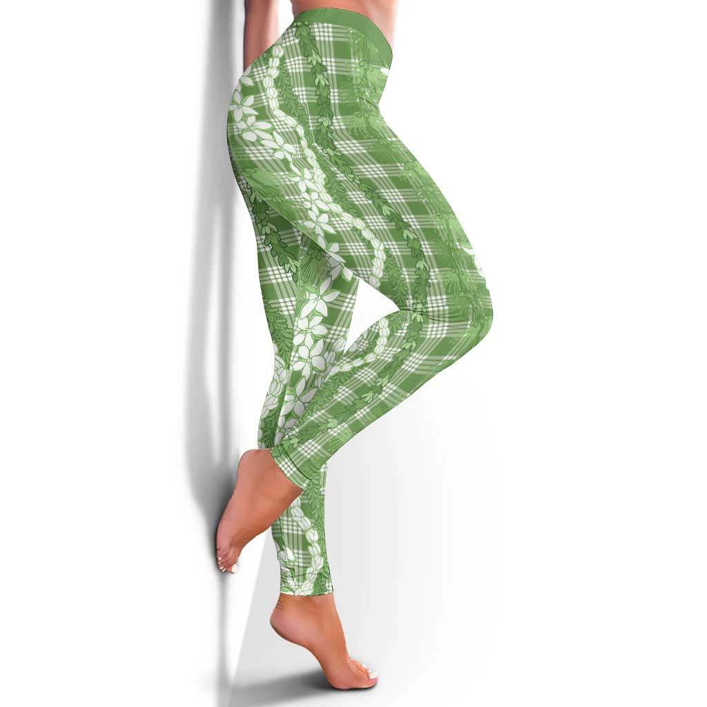 Hawaiian Ohia Lehua Lei Leggings Plaid Palaka Omaomao Pattern - Polynesian Pride