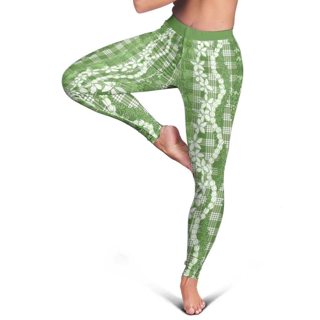 Hawaiian Ohia Lehua Lei Leggings Plaid Palaka Omaomao Pattern - Polynesian Pride