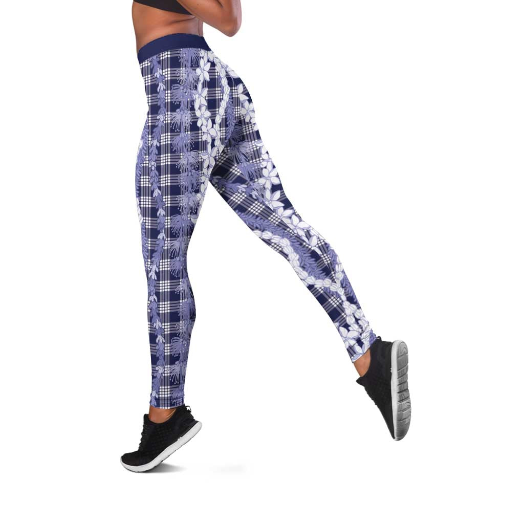 Hawaiian Ohia Lehua Lei Leggings Plaid Palaka Uliuli hohonu Pattern - Polynesian Pride