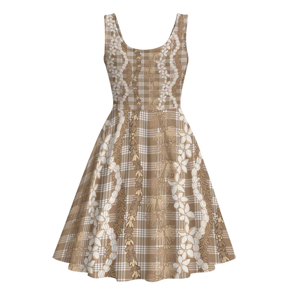 Hawaiian Ohia Lehua Lei Midi Dress Plaid Palaka Kalaihaahaa Pattern - Polynesian Pride