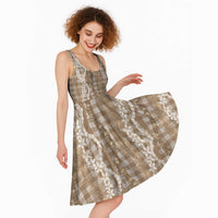 Hawaiian Ohia Lehua Lei Midi Dress Plaid Palaka Kalaihaahaa Pattern - Polynesian Pride