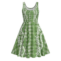 Hawaiian Ohia Lehua Lei Midi Dress Plaid Palaka Omaomao Pattern - Polynesian Pride