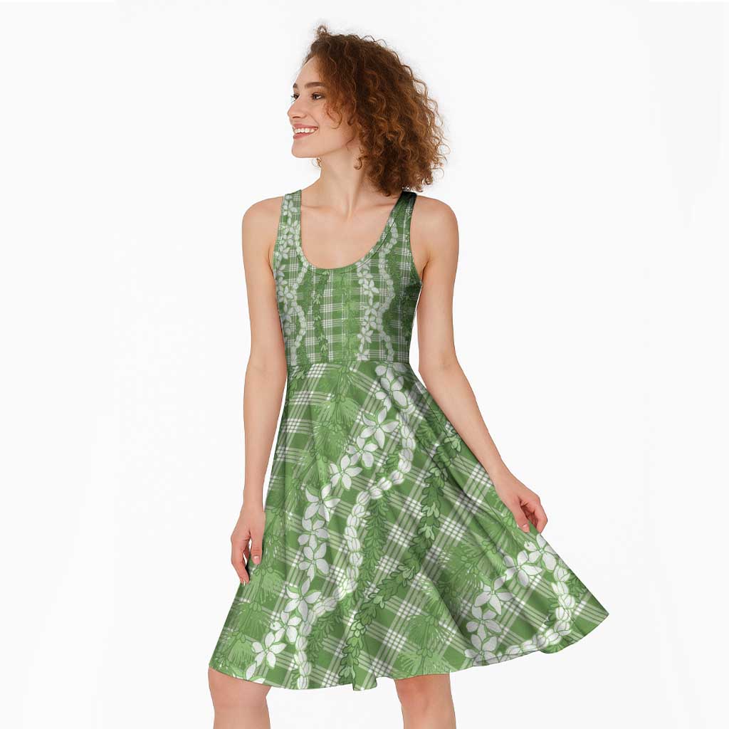 Hawaiian Ohia Lehua Lei Midi Dress Plaid Palaka Omaomao Pattern - Polynesian Pride