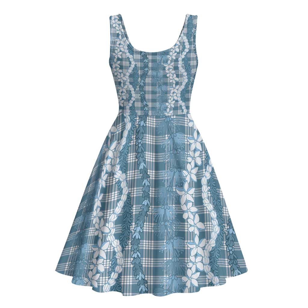 Hawaiian Ohia Lehua Lei Midi Dress Plaid Palaka Uliuli Omaomao Pattern - Polynesian Pride