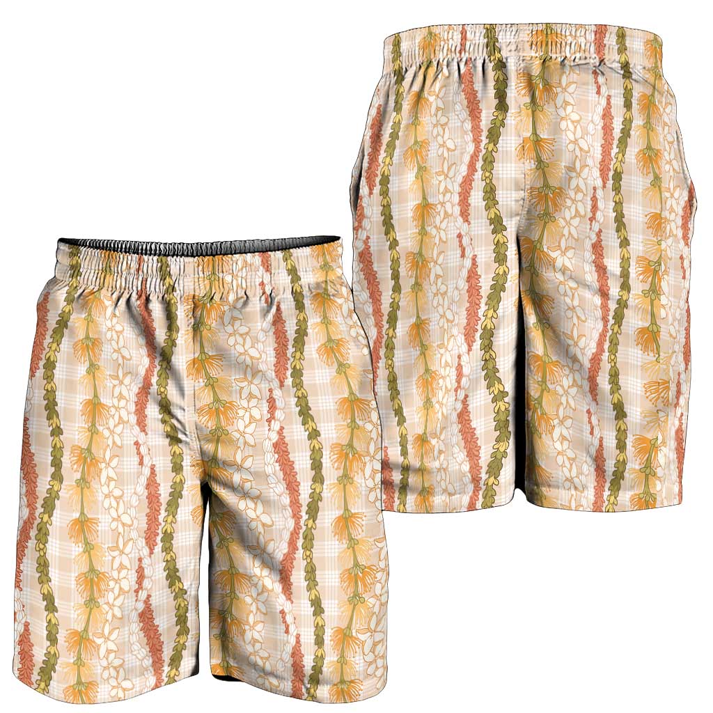 Hawaiian Ohia Lehua Lei Shorts for Men Plaid Palaka Ahiehie Pattern LT9 - Polynesian Pride