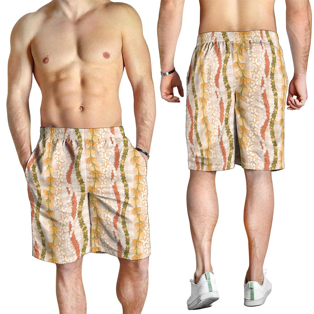 Hawaiian Ohia Lehua Lei Shorts for Men Plaid Palaka Ahiehie Pattern LT9 - Polynesian Pride