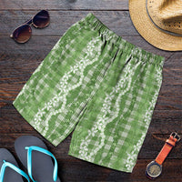 Hawaiian Ohia Lehua Lei Shorts for Men Plaid Palaka Omaomao Pattern LT9 Green - Polynesian Pride