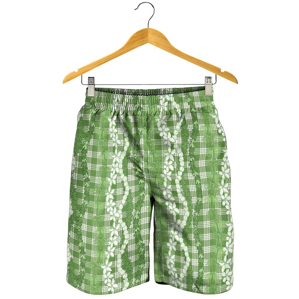 Hawaiian Ohia Lehua Lei Shorts for Men Plaid Palaka Omaomao Pattern LT9 - Polynesian Pride