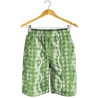 Hawaiian Ohia Lehua Lei Shorts for Men Plaid Palaka Omaomao Pattern LT9 - Polynesian Pride