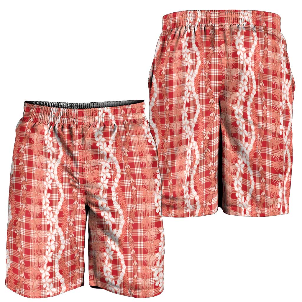 Hawaiian Ohia Lehua Lei Shorts for Men Plaid Palaka Ulaula Pattern LT9 - Polynesian Pride