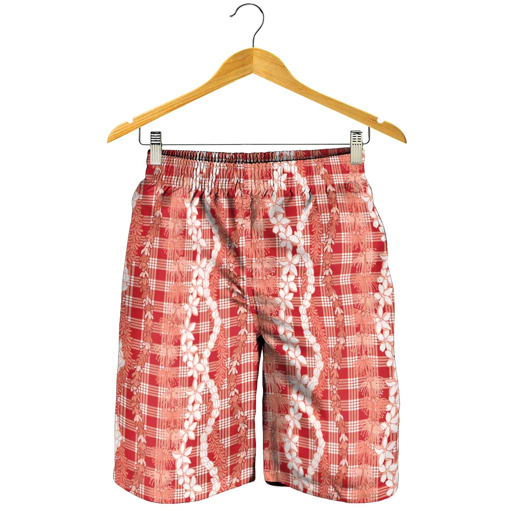 Hawaiian Ohia Lehua Lei Shorts for Men Plaid Palaka Ulaula Pattern LT9 - Polynesian Pride