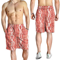 Hawaiian Ohia Lehua Lei Shorts for Men Plaid Palaka Ulaula Pattern LT9 - Polynesian Pride