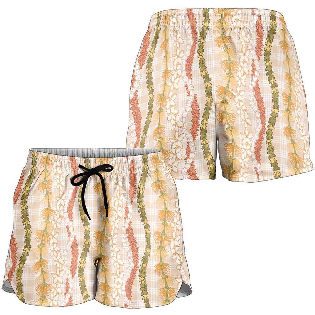 Hawaiian Ohia Lehua Lei Shorts for Women Plaid Palaka Ahiehie Pattern LT9 - Polynesian Pride