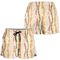 Hawaiian Ohia Lehua Lei Shorts for Women Plaid Palaka Ahiehie Pattern LT9 - Polynesian Pride