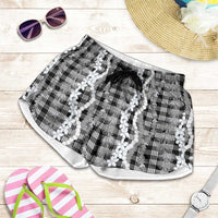Hawaiian Ohia Lehua Lei Shorts for Women Plaid Palaka Eleele Pattern LT9 Black - Polynesian Pride