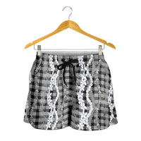 Hawaiian Ohia Lehua Lei Shorts for Women Plaid Palaka Eleele Pattern LT9 - Polynesian Pride