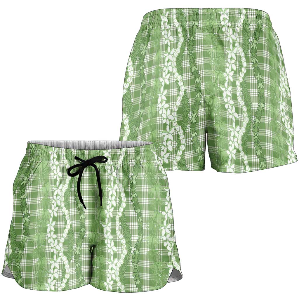 Hawaiian Ohia Lehua Lei Shorts for Women Plaid Palaka Omaomao Pattern LT9 - Polynesian Pride
