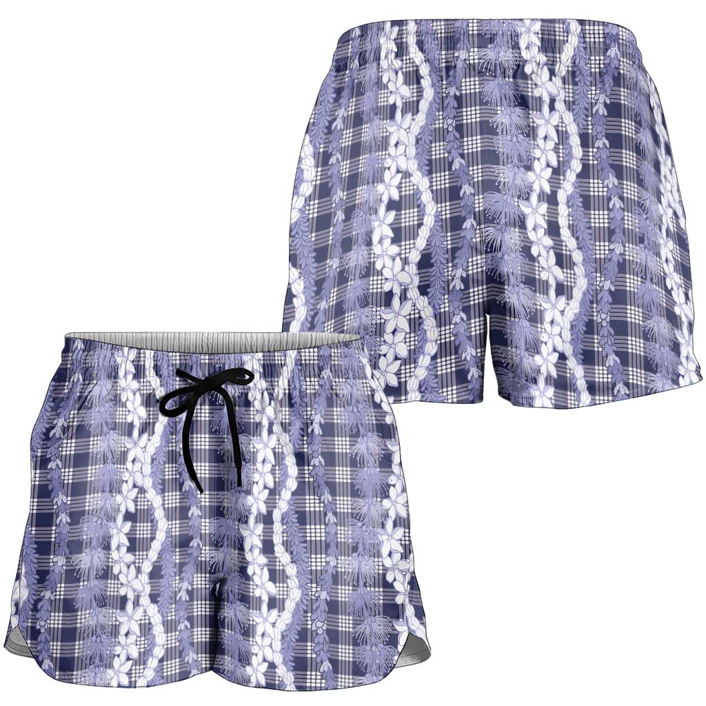 Hawaiian Ohia Lehua Lei Shorts for Women Plaid Palaka Uliuli hohonu Pattern LT9 - Polynesian Pride