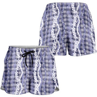 Hawaiian Ohia Lehua Lei Shorts for Women Plaid Palaka Uliuli hohonu Pattern LT9 - Polynesian Pride