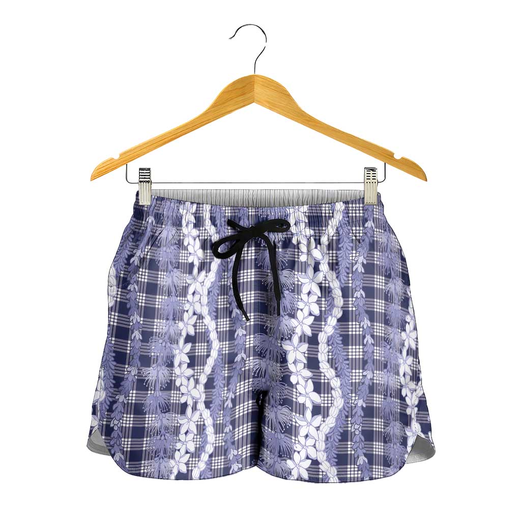 Hawaiian Ohia Lehua Lei Shorts for Women Plaid Palaka Uliuli hohonu Pattern LT9 - Polynesian Pride