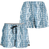 Hawaiian Ohia Lehua Lei Shorts for Women Plaid Palaka Uliuli Omaomao Pattern LT9 - Polynesian Pride
