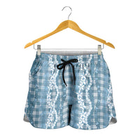 Hawaiian Ohia Lehua Lei Shorts for Women Plaid Palaka Uliuli Omaomao Pattern LT9 - Polynesian Pride