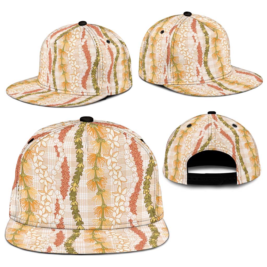 Hawaiian Ohia Lehua Lei Snapback Cap Plaid Palaka Ahiehie Pattern - Polynesian Pride