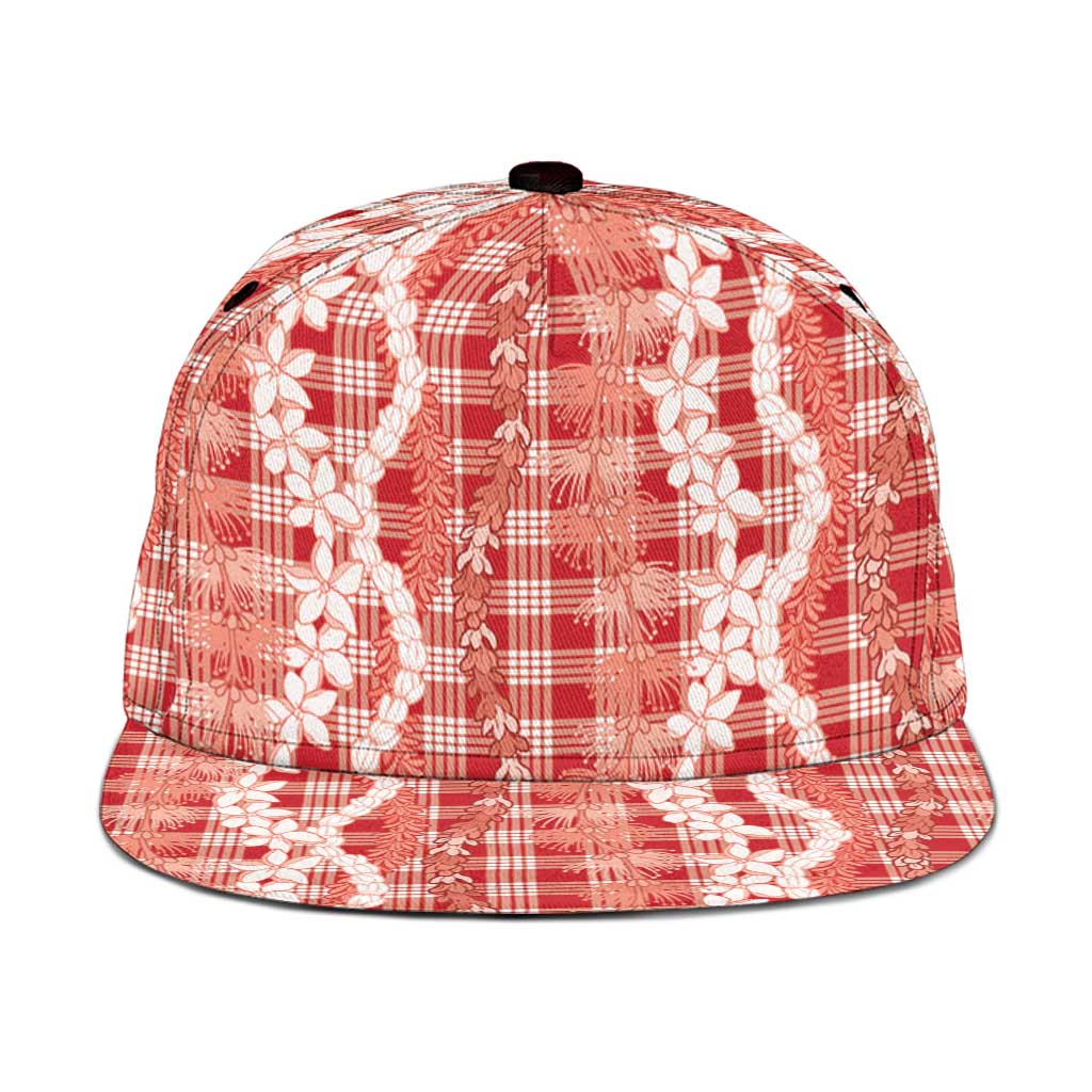 Hawaiian Ohia Lehua Lei Snapback Cap Plaid Palaka Ulaula Pattern - Polynesian Pride