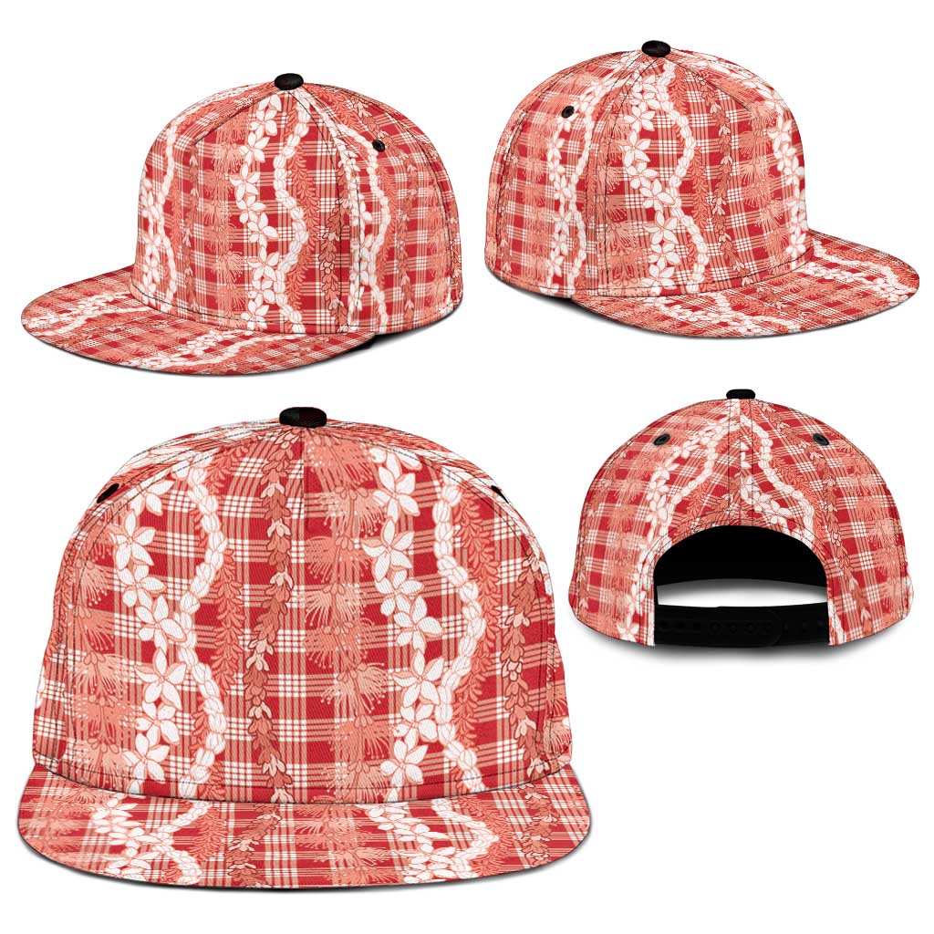 Hawaiian Ohia Lehua Lei Snapback Cap Plaid Palaka Ulaula Pattern - Polynesian Pride