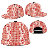 Hawaiian Ohia Lehua Lei Snapback Cap Plaid Palaka Ulaula Pattern - Polynesian Pride