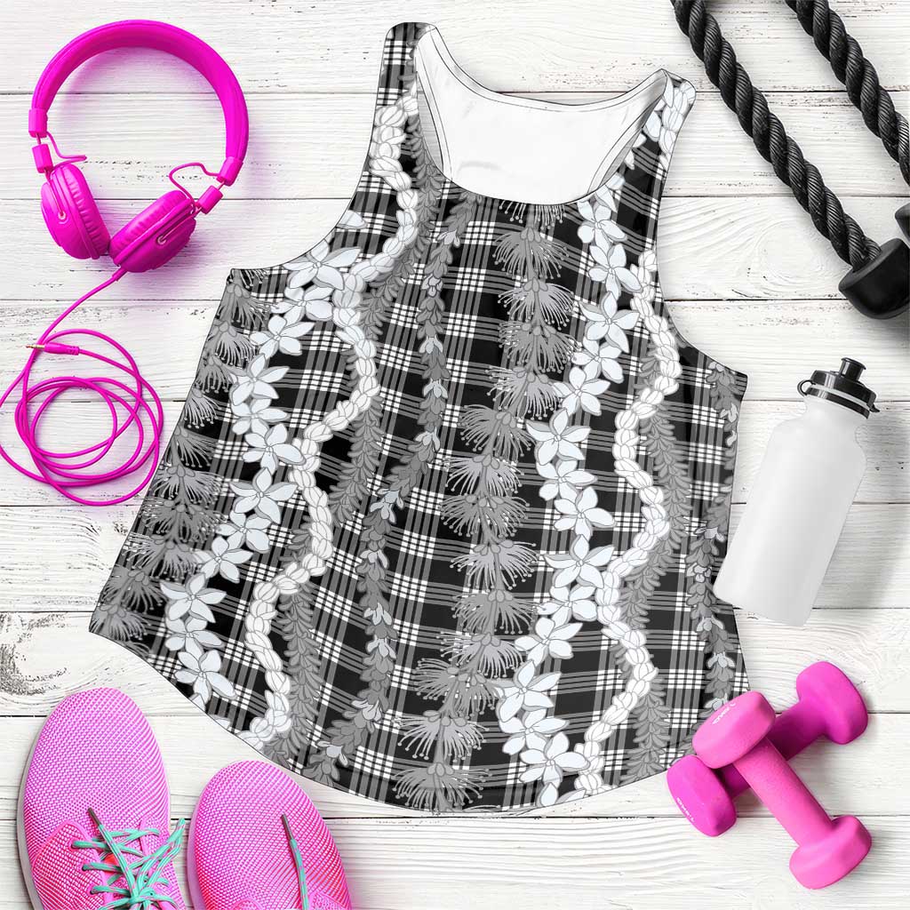 Hawaiian Ohia Lehua Lei Women Racerback Tank Plaid Palaka Eleele Pattern - Polynesian Pride