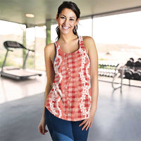 Hawaiian Ohia Lehua Lei Women Racerback Tank Plaid Palaka Ulaula Pattern - Polynesian Pride