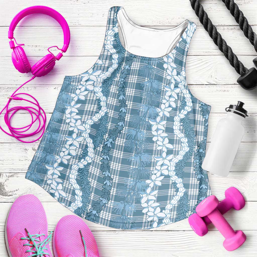 Hawaiian Ohia Lehua Lei Women Racerback Tank Plaid Palaka Uliuli Omaomao Pattern - Polynesian Pride