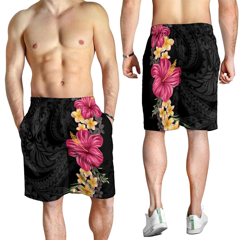 Hawaiian Plumeria and Hibiscus Shorts for Men Colorful Style - Polynesian Pride