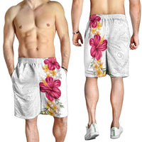 Hawaiian Plumeria and Hibiscus Shorts for Men White Mode - Polynesian Pride