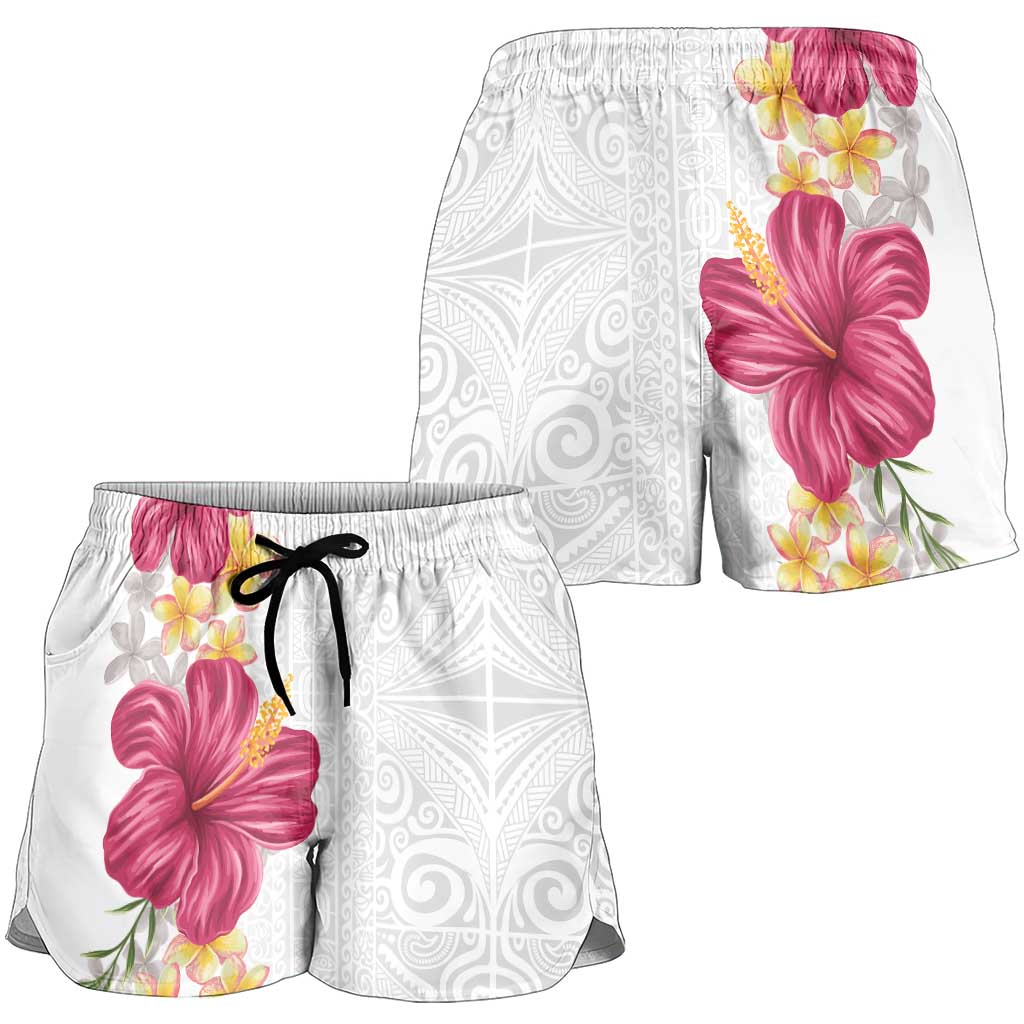 Hawaiian Plumeria and Hibiscus Shorts for Women White Mode - Polynesian Pride