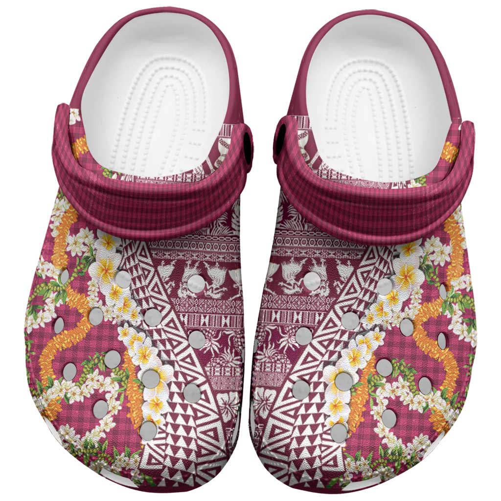 Hawaiian Plumeria Lei Clogs Shoes Kakau Motifs and Palaka Half Style Pink Color - Polynesian Pride