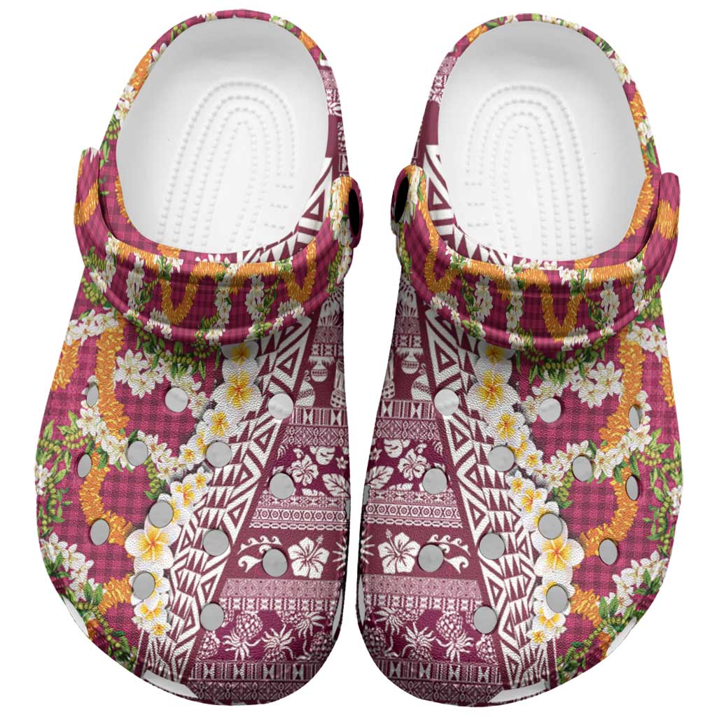 Hawaiian Plumeria Lei Clogs Shoes Kakau Motifs and Palaka Half Style Pink Color LT03 Pink - Polynesian Pride