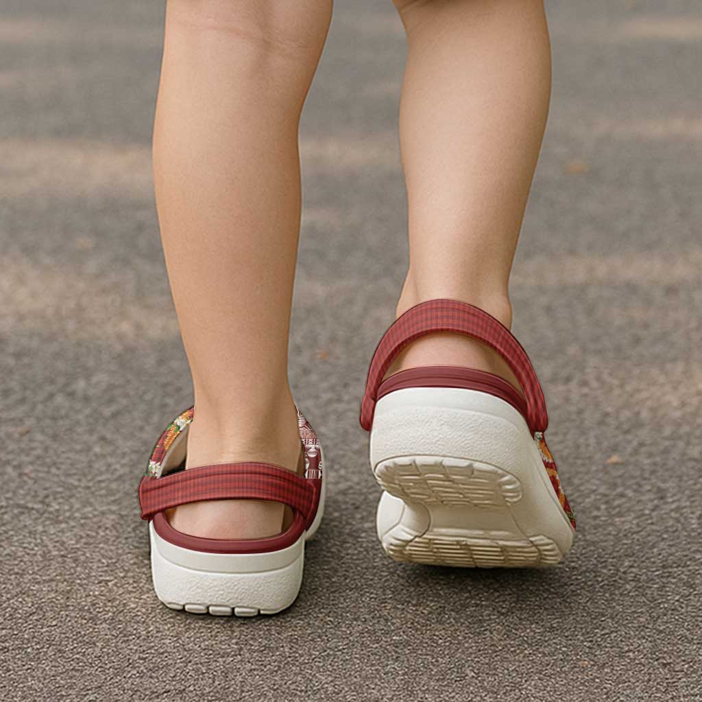 Hawaiian Plumeria Lei Clogs Shoes Kakau Motifs and Palaka Half Style Red Color - Polynesian Pride