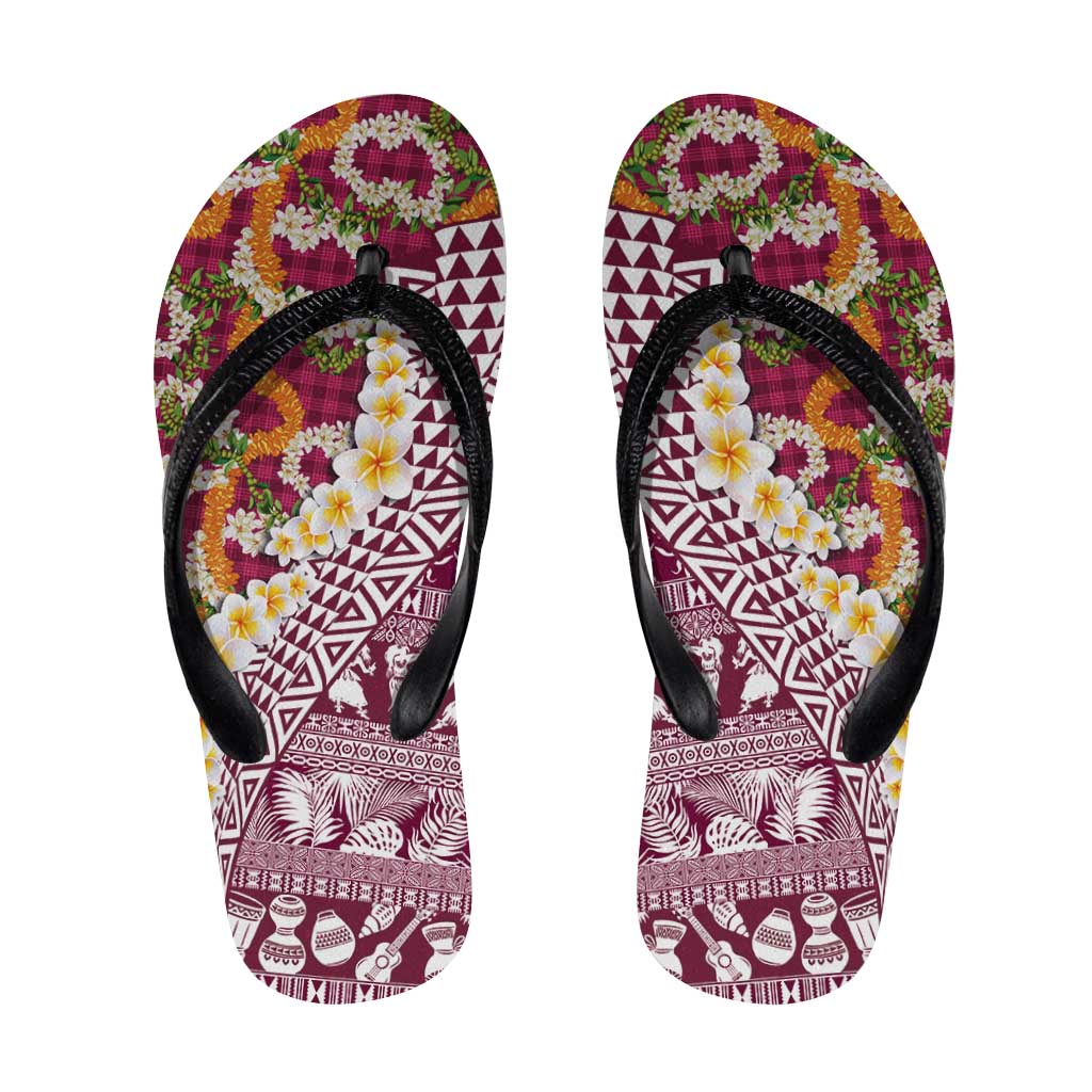 Hawaiian Plumeria Lei Flip Flops Kakau Motifs and Palaka Half Style Pink Color - Polynesian Pride